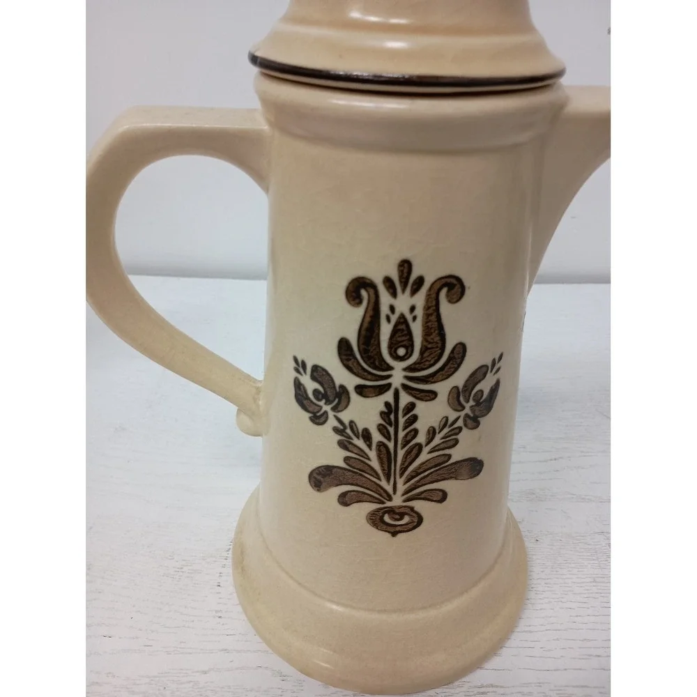 Pfatzgraff Coffee‎ Tea Pot Pitcher Tan Brown Floral Stoneware Village Vintage